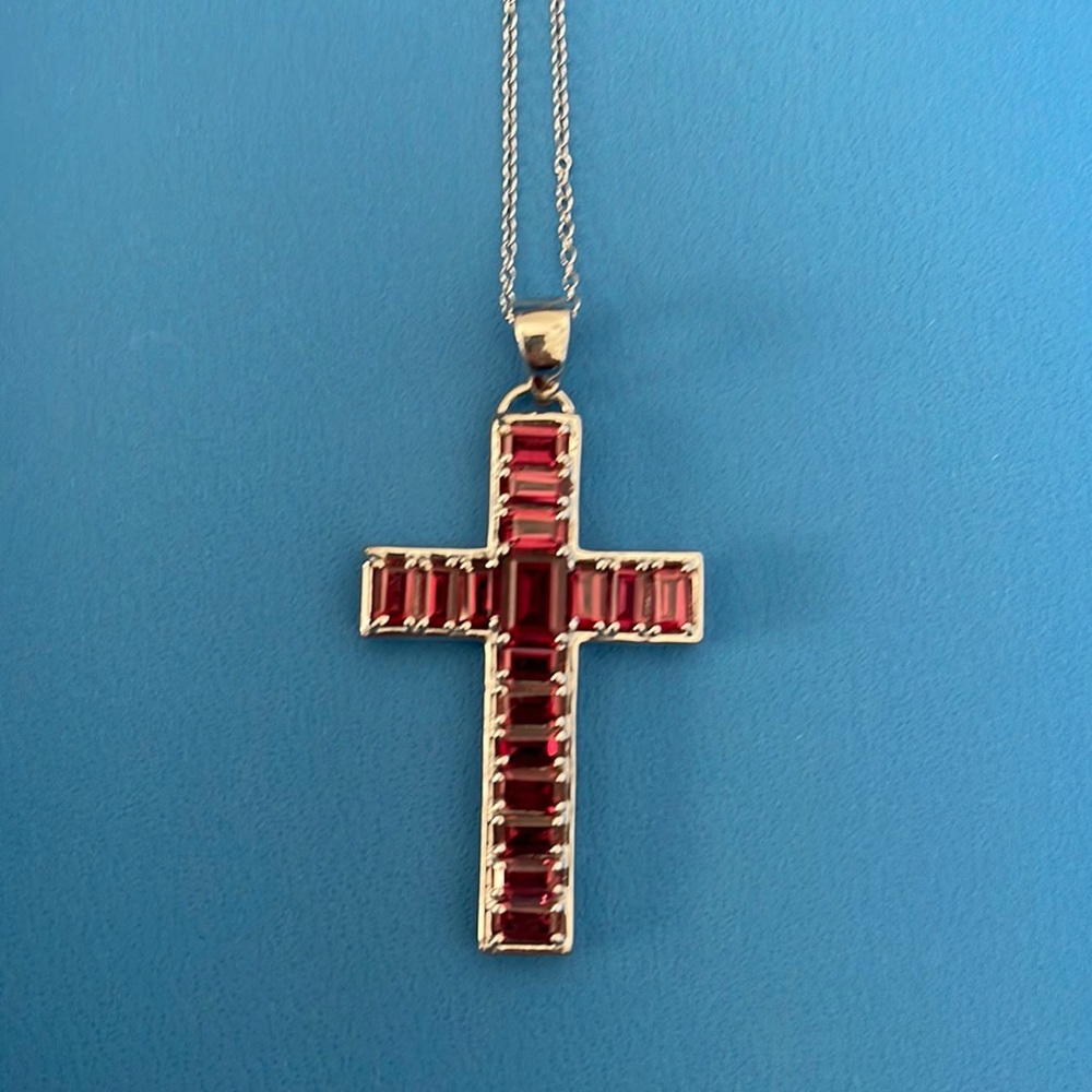 Silver Garnet Cross Necklace